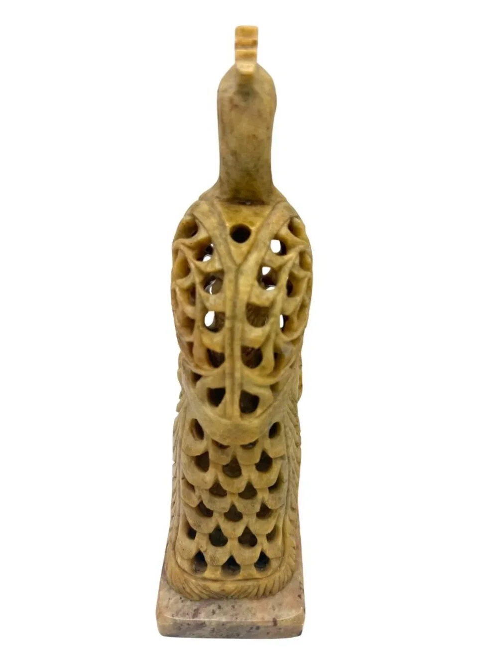 HAND CARVED SOAPSTONE PEACOCK MOM & BABY INSIDE SCULPTURE ON MARBLE BASE